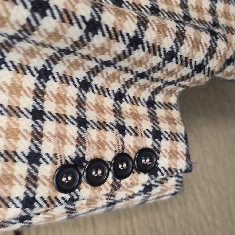Moschino Cheap and Chic Wool Plaid Leather Collar Blazer Mens 48 - Picture 3 of 12